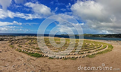 Kapalua Labyrinth by Dragonâ€™s Teeth formation, Coastline at Makaluapuna Point Stock Photo